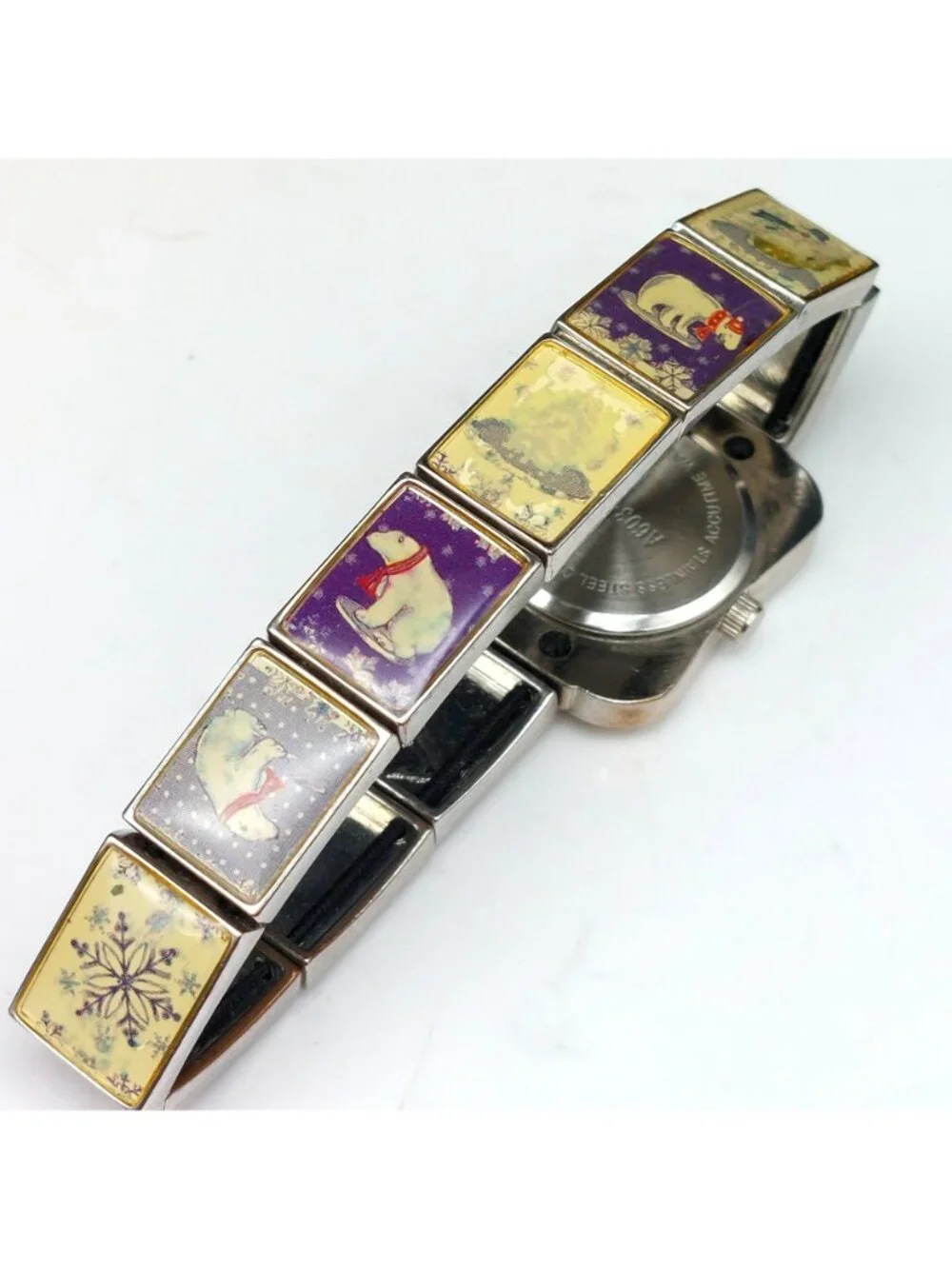 Vintage Accutime A603-102 Polar Bear Snowflake Stretch Watch New Battery Works